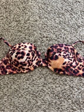 Leopard Print Push-Up Swim Bikini Top - Animal Print Pink/Brown
